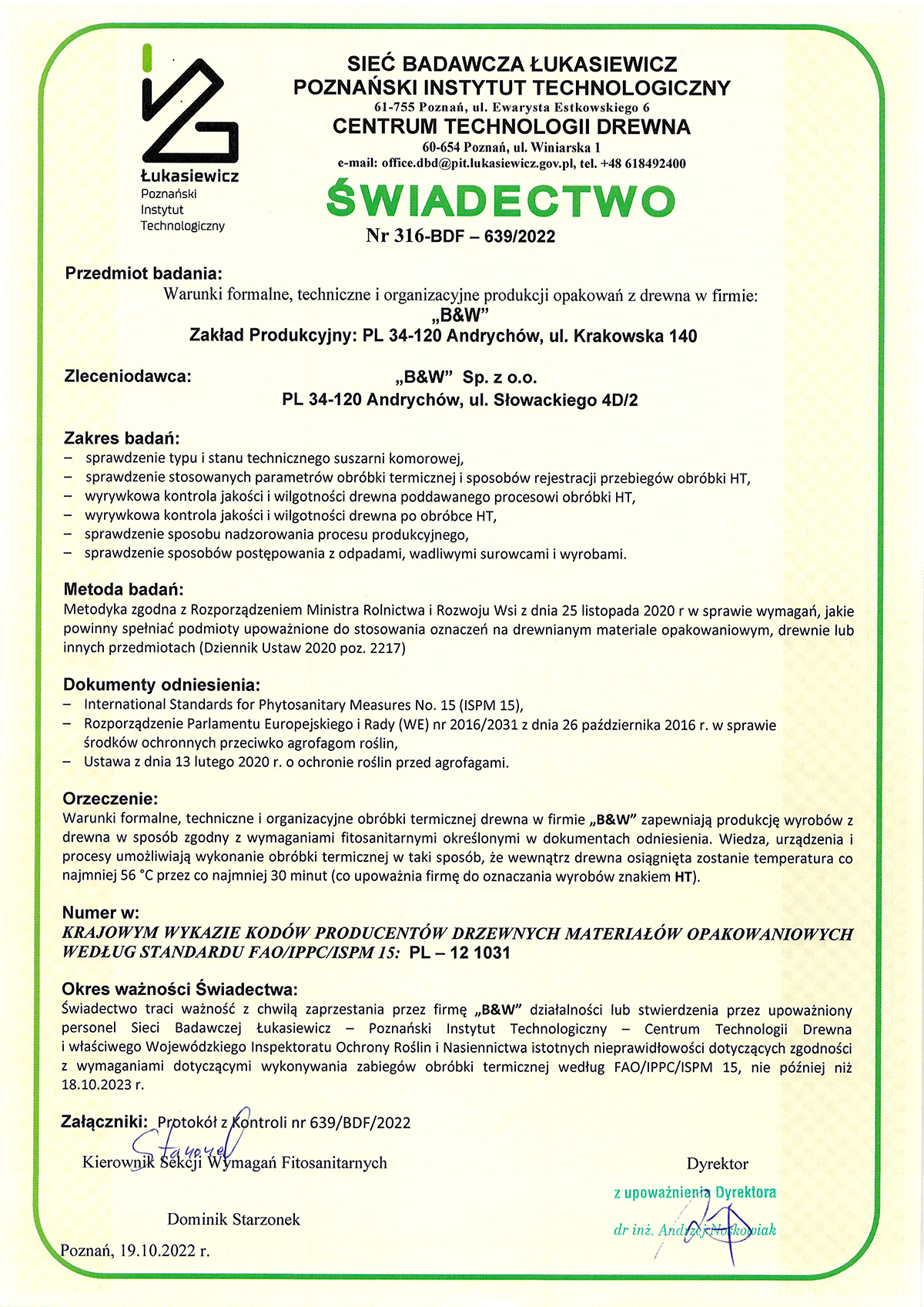 Świadectwo FAO/IPPC/ISPM