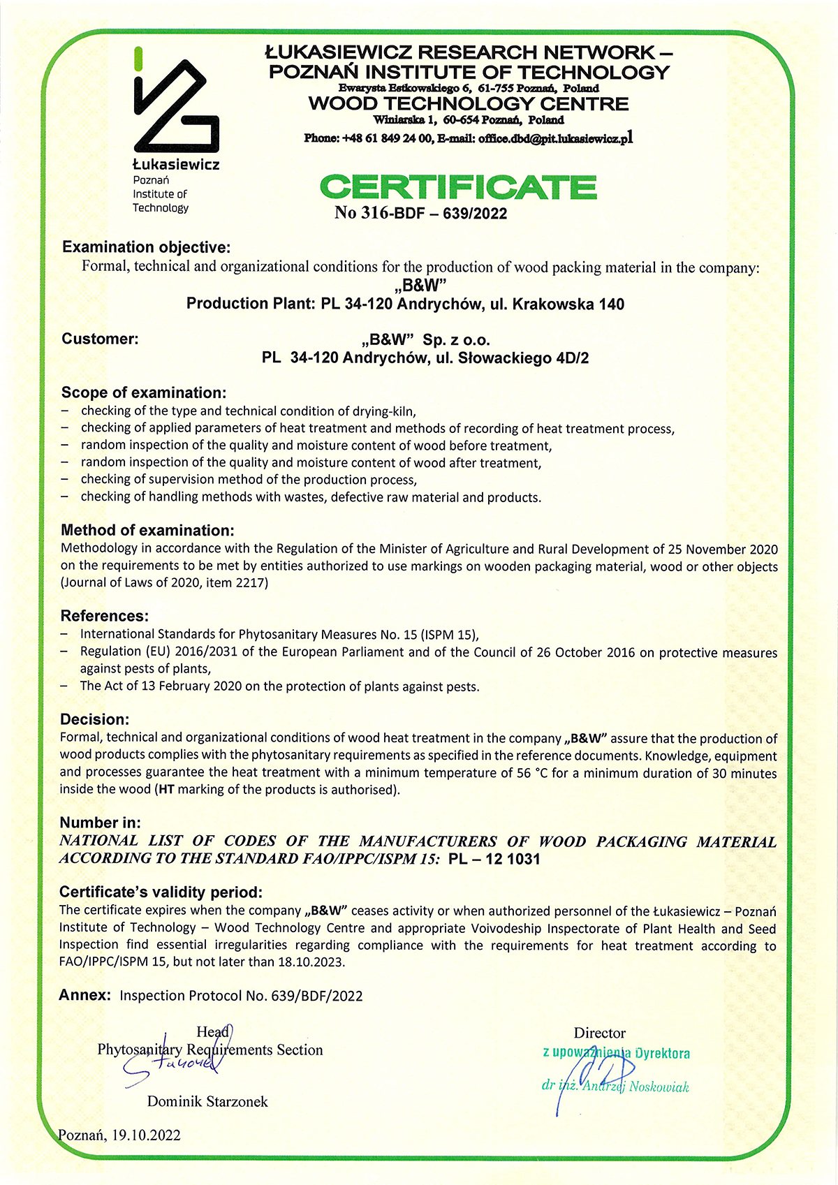 Certificate IPPC